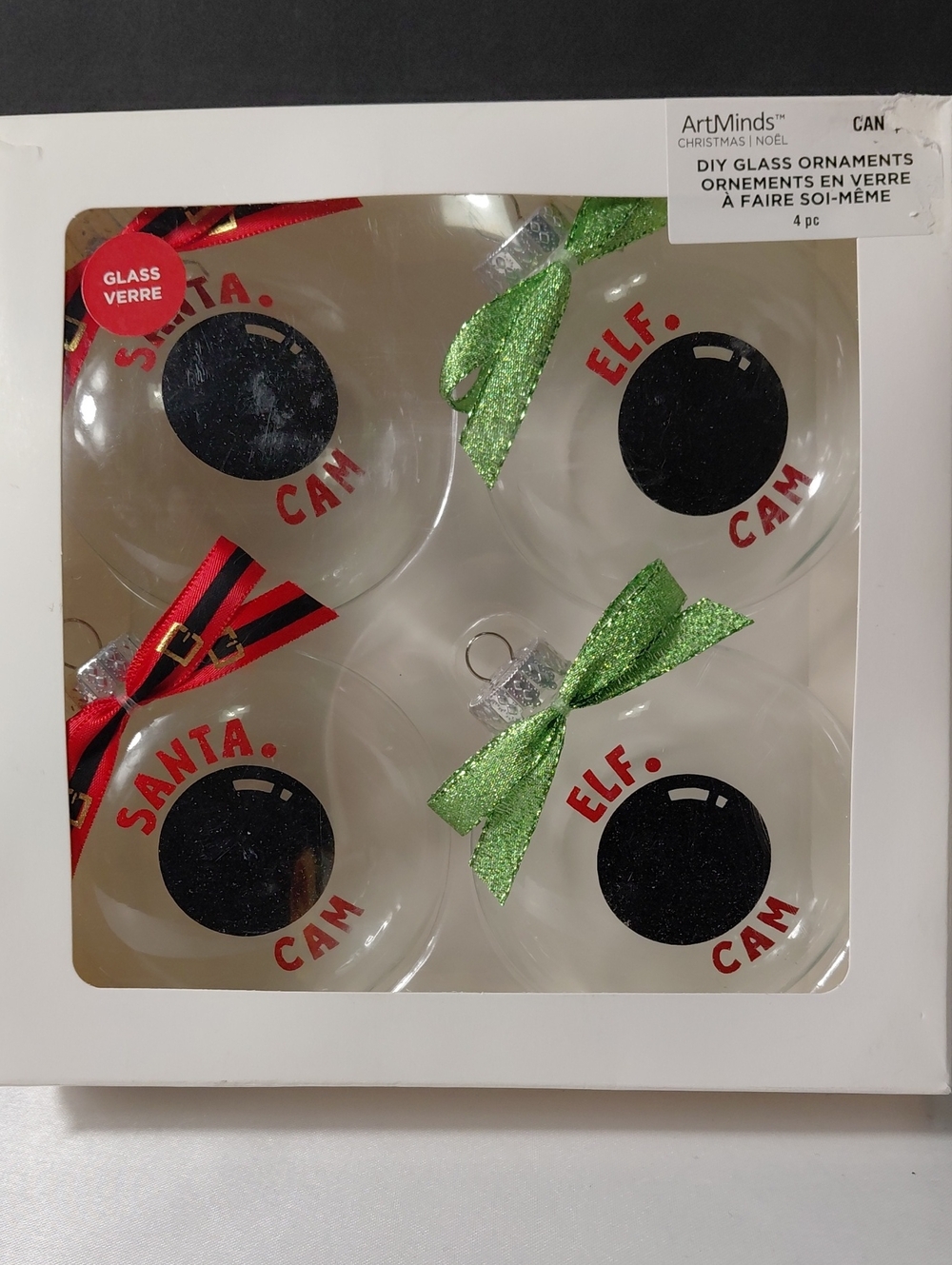 Glass Santa & Elf Cam Ornaments